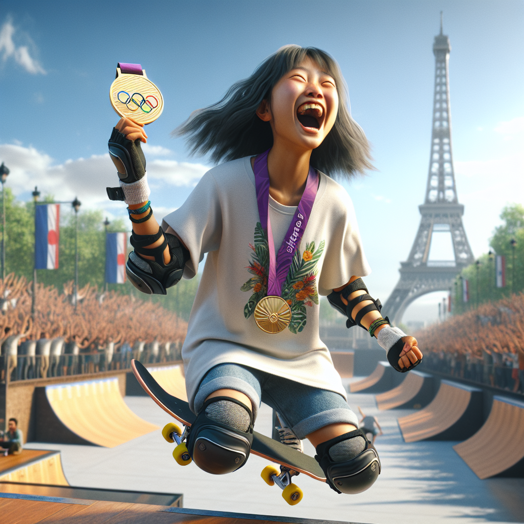 Teenage Prodigy Grabs Gold in Olympic Skateboard at Paris 2024 by Graveyard Shift